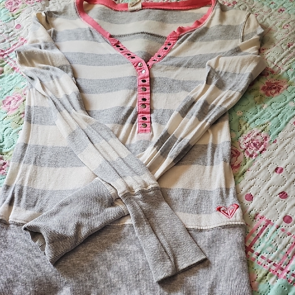 Roxy Gray and Pink Striped Sweatshirt